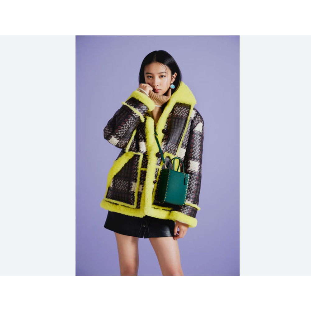 Coach Plaid Shearling Aviator Coat M